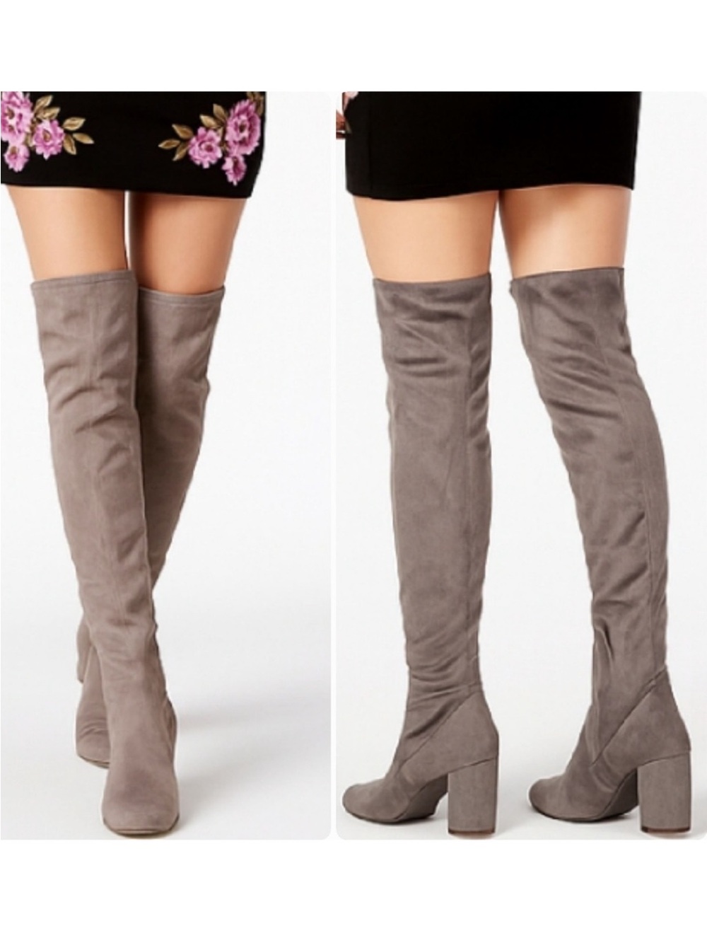 INC Rikkie Over The Knee Boots Soft Fabric Taupe Block Heel Never Worn Size 9